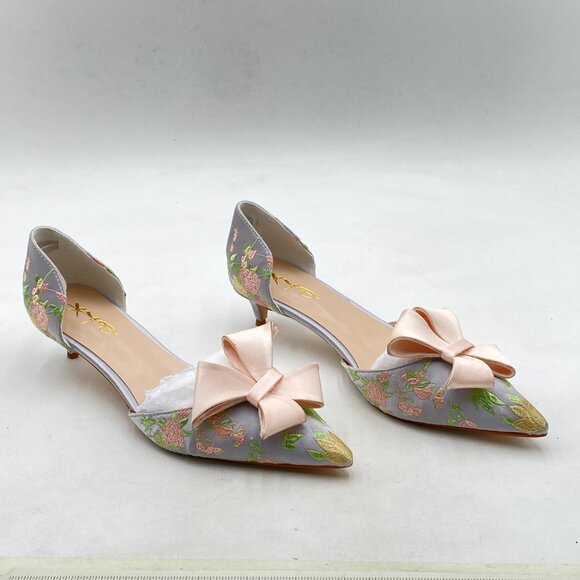 XYD Flower Pink-bow D'Orsay Kitten Heel Bridal Bowknot Pumps Pointed Toe Shoes - Picture 4 of 8